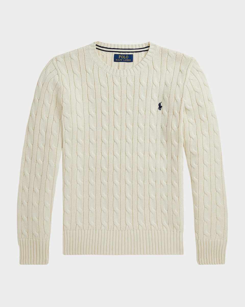 Boy's Combed Cotton Long-Sleeve Sweater, Size S-XL